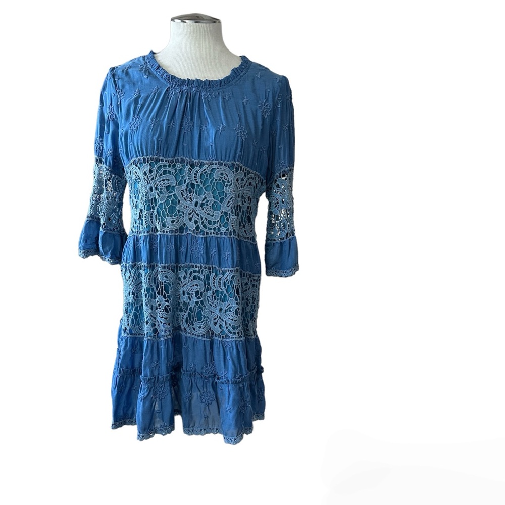 Boho vintage top Pong Poco Limited blue aqua crocheted top women's junior size 1